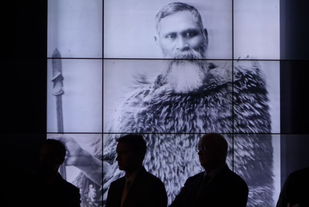 Taranaki ancestors look down on today's ceremony in New Plymouth.