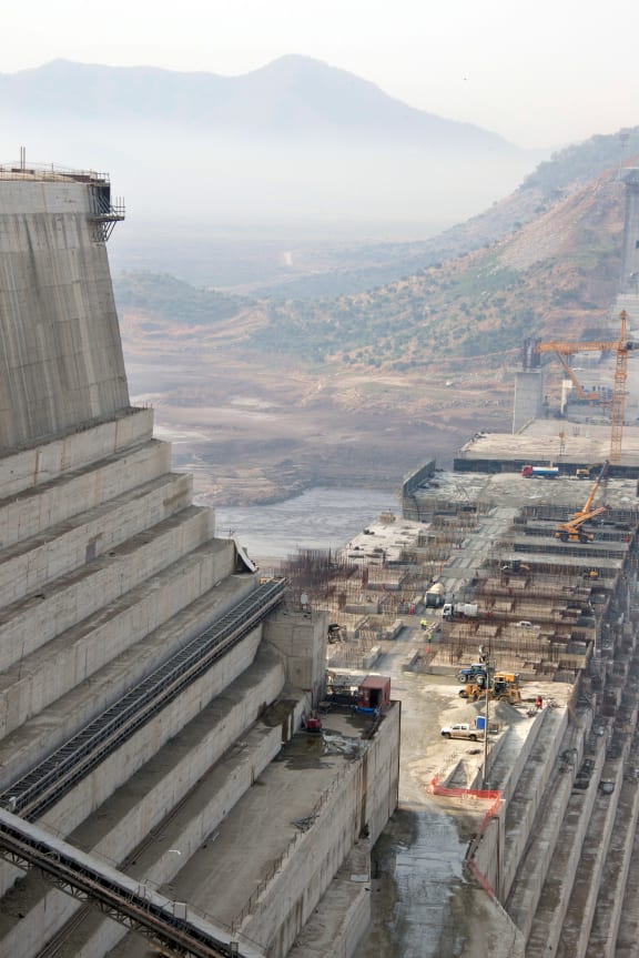 Building site machines stand on the construction site of the Grand Ethiopian Renaissance Dam in Guba in the North West of Ethiopia, 24 November 2017.