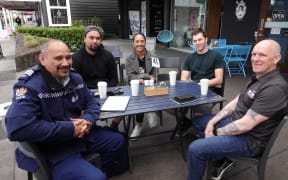 Northland police, with Sergeant Roger Dephoff at left, have been taking their recruitment drive around the cafes of the Far North.