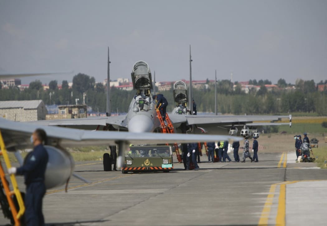 (210813) -- BEIJING, Aug. 13, 2021 (Xinhua) -- Photo taken on Aug. 7, 2021 shows J-16 fighter jets of the Chinese People's Liberation Army (PLA) air force.