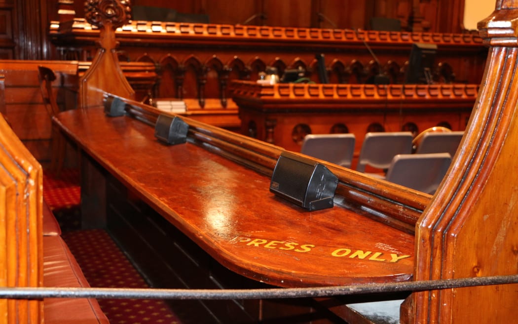 The press bench in court room one.