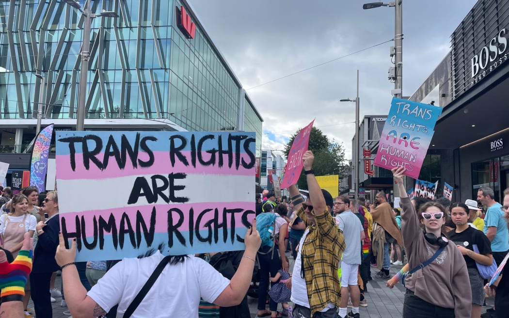 Scenes from a demonstration in support of transgender rights in central Christchurch.