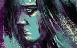 Dark moody painting of woman’s face