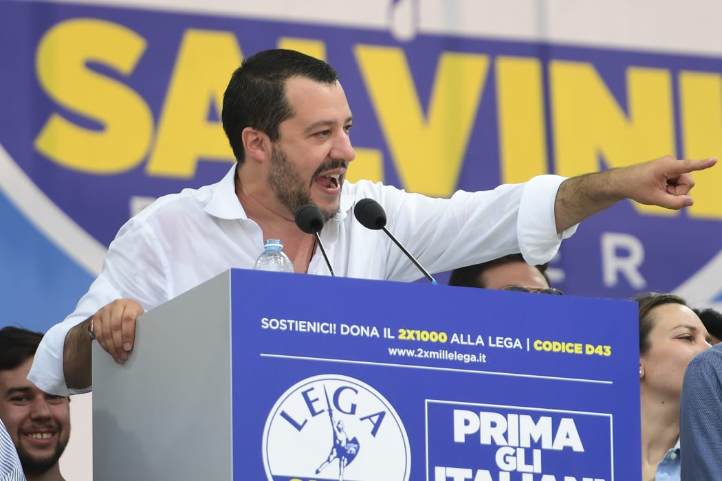 Italys Interior Minister and Deputy Prime Minister Matteo Salvini speaking during the annual meeting of the far-right party.