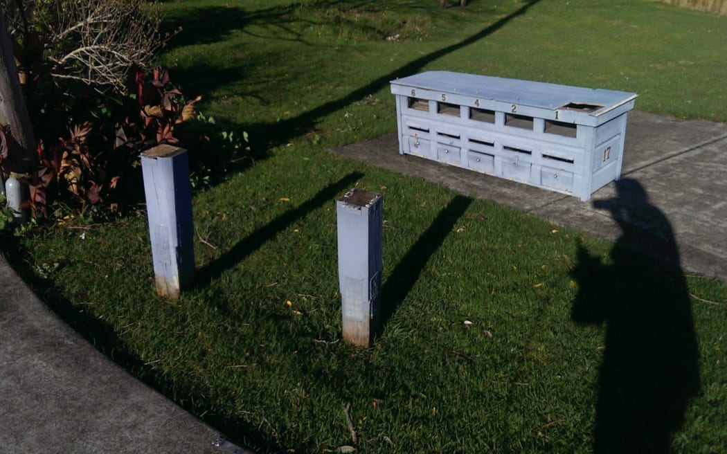 Letterboxes blown off their stand in Whangaparaoa.