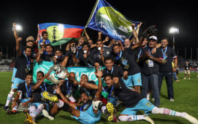 Hienghène Sport celebrate their maiden OFC Champions League title.