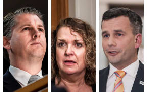 Labour MPs Michael Wood (L) and Jan Tinetti (C) and ACT leader David Seymour (R).