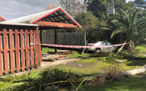 Damage to the Mahimaru marae following the crash.