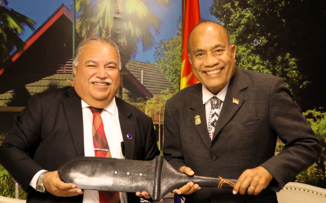 Pacific Islands Forum secretary general Baron Waqa, left, and Kiribati President Taneti Maamau. May 2025