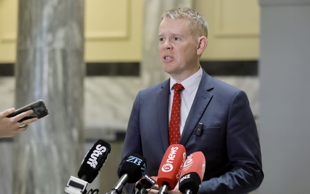 Labour leader Chris Hipkins speaks at a media stand up from Parliament on 24 February 2025.