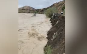 The temporary road in the Awatere Valley has been destroyed after heavy rain.