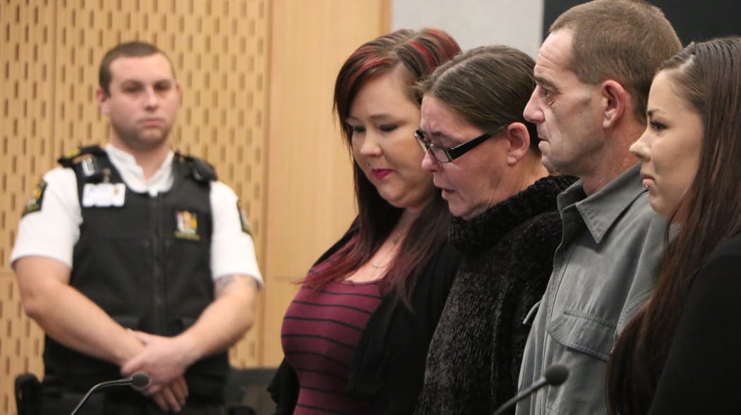 Tracy Duckmanon with supporters in the High Court in Christchurch.