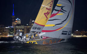 Abu Dhabi arrives in Auckland at the completion of the fourth leg of the Volvo Ocean race.