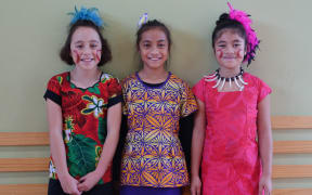 Olevia Barron-Afeaki, Elena Jennifer Wulf and Luella Leone Bracey - students of the Mua I Malae unit at Richmond Road Primary School.