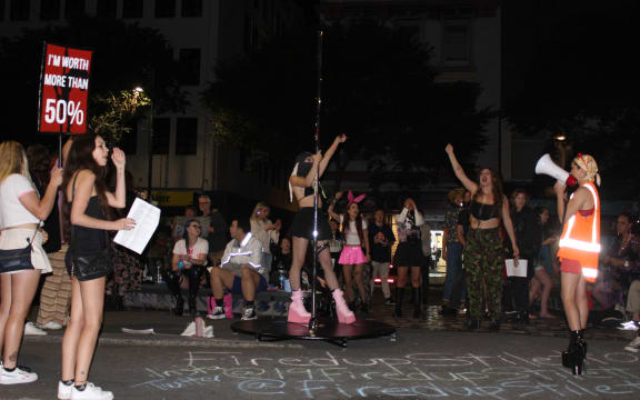 Crowds gather outside Calendar Girls in Wellington.