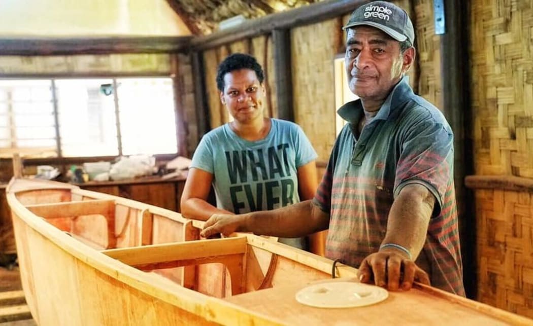 Team leaders for the 100 Traditional Sailing Canoes project, Adi Tulia Nacola (L) and traditional boat builder from Lau, Amena