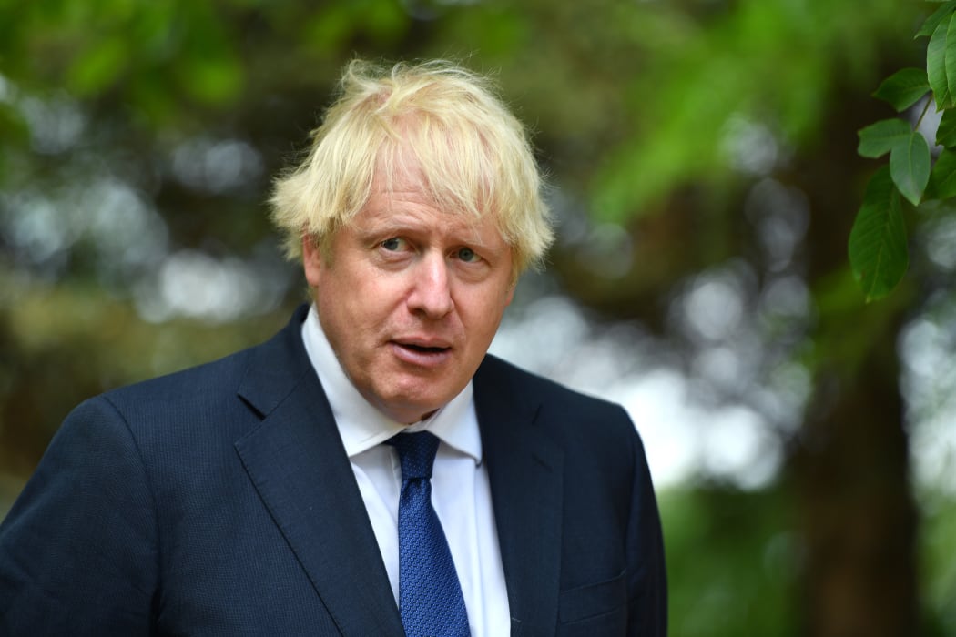 Britain's Prime Minister Boris Johnson attends a national service of remembrance at the National Memorial Arboretum on August 15, 2020.