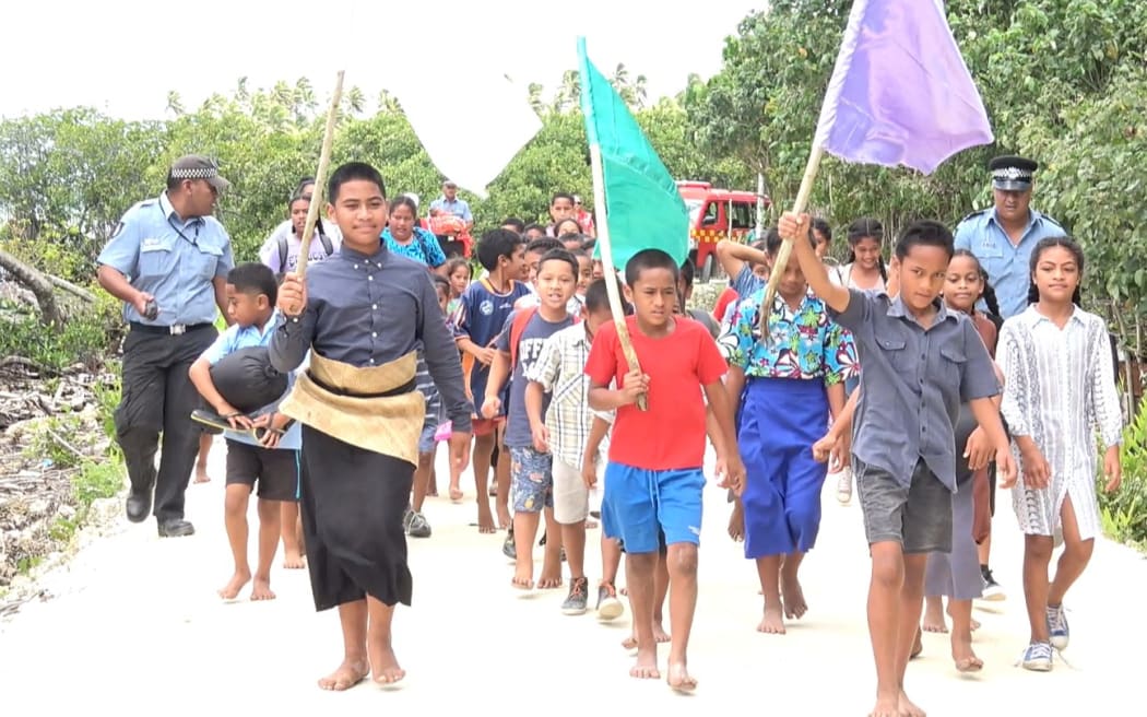 A tsunami drill at a school in Tonga