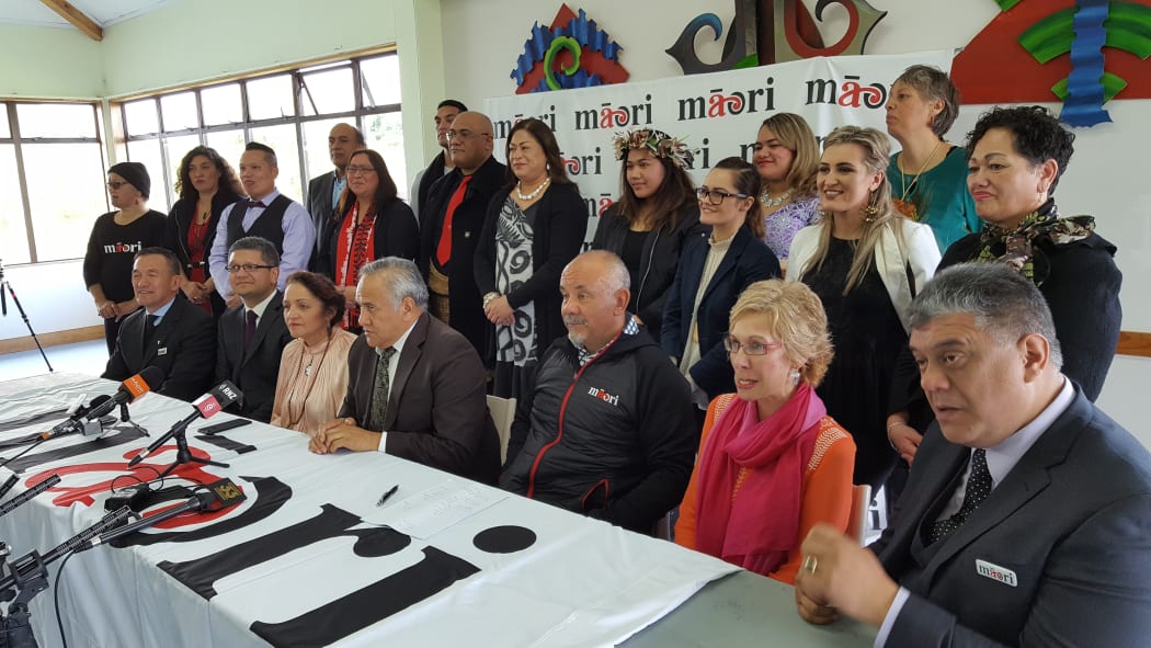 Māori Party members face the media at their campaign launch at Manurewa marae in Auckland.