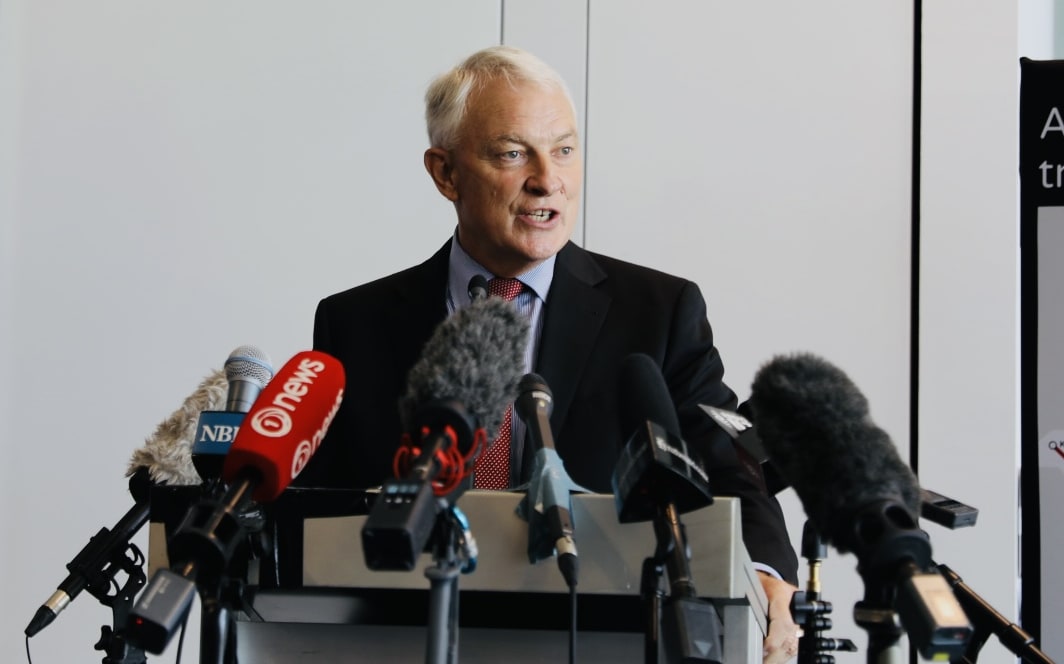 Auckland mayor Phil Goff at the announcement of the route chose for light rail from the city to Auckland Airport.