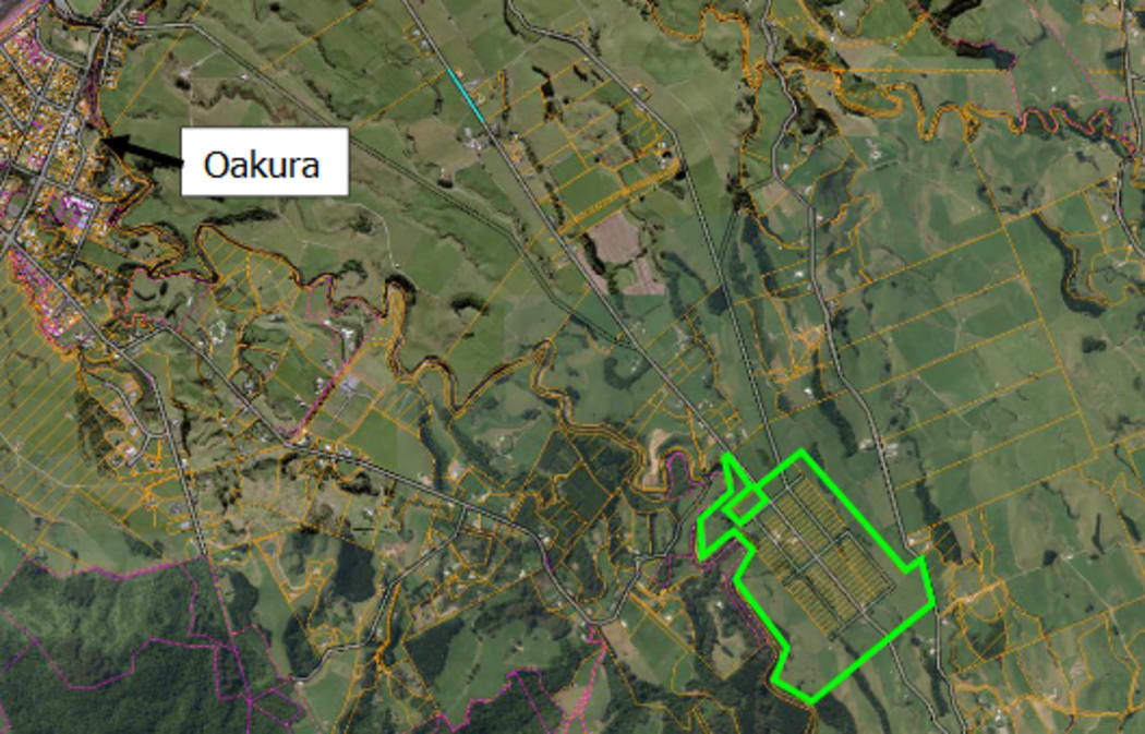 A map showing the land owned by Green School in Taranaki.