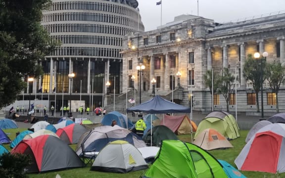Protesters camped on Parliament grounds for a second night.