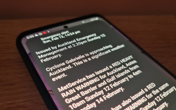 Auckland emergency weather mobile alert for Cyclone Gabrielle on 12 February, 2023.