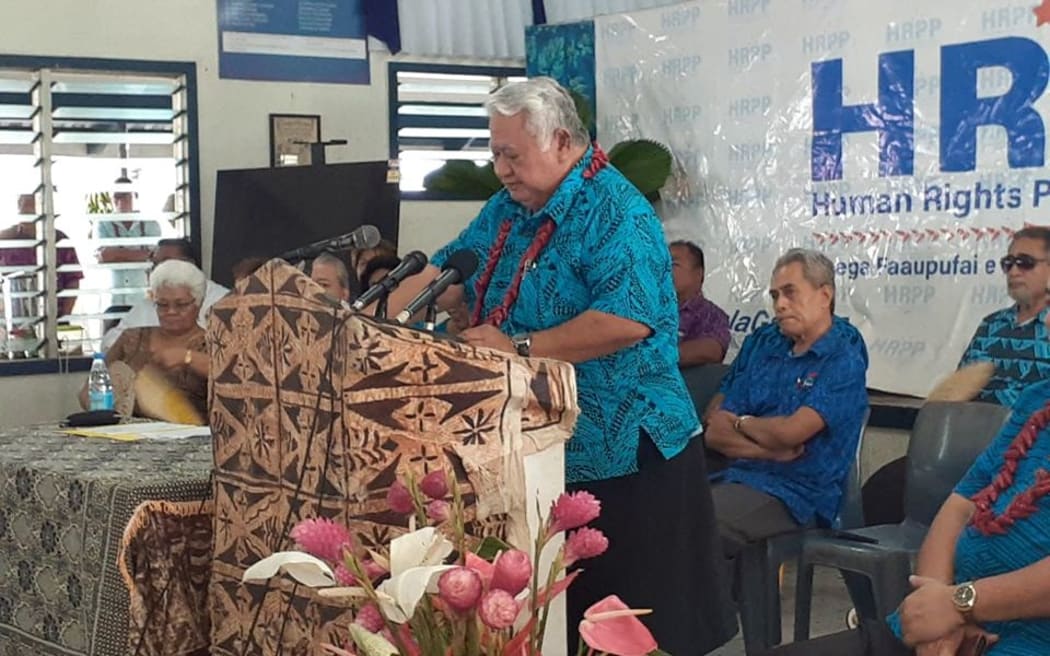 Samoa's outgoing prime minister, addressing supporters and the nation at the HRPP headquarters in Apia.