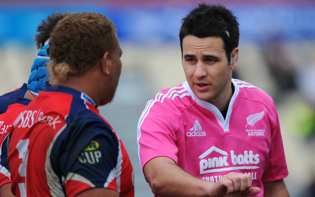 Match referee Ben O'Keeffe during the ITM Cup game Tasman v Hawkes Bay. Trafalgar Park, Nelson, New Zealand. Sunday 22 September 2013. Photo: Chris Symes/www.photosport.co.nz