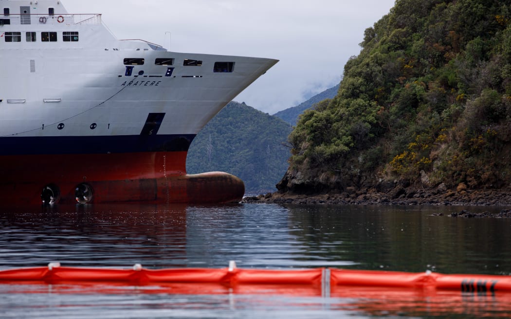 The Aratere aground in the Marlborough Sounds