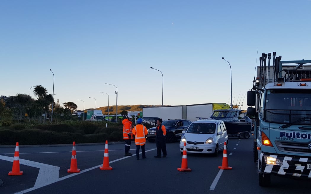 The cordon set up at the Plimmerton roundabout.