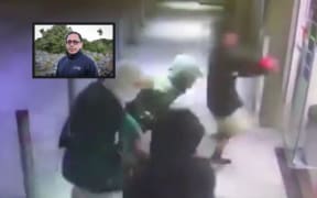 Ben Dalton, inset, and footage of youths attacking the Mobil in Kaikohe.