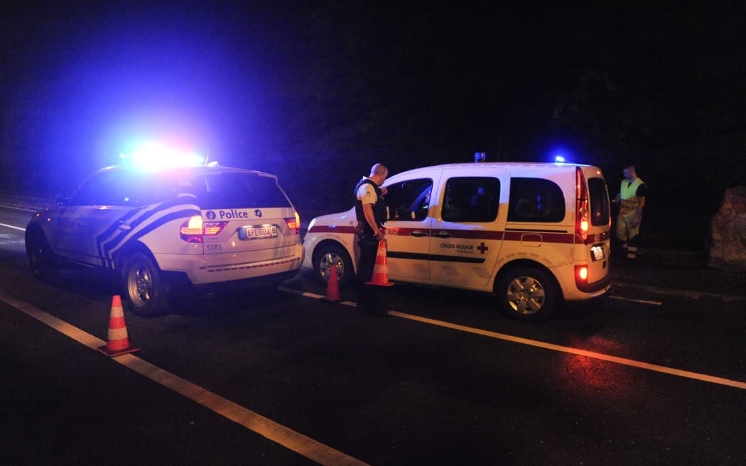 The scene of an accident between a freight train and a passengers train in Hermalle-sous-Huy, near Amay, Liege province.