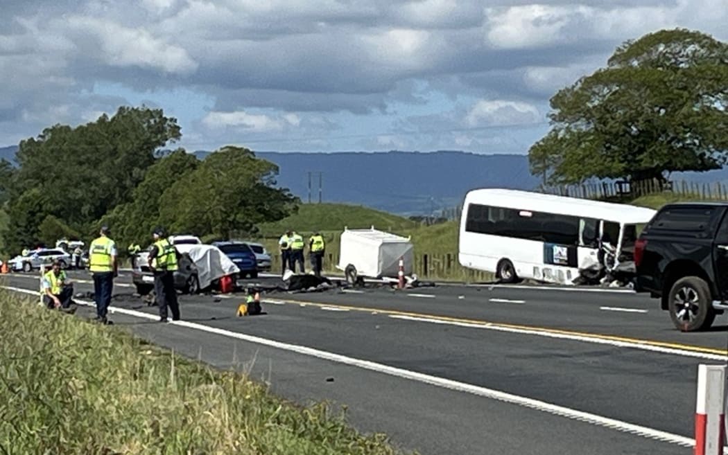 The scene of a crash on SH1, north of Tīrau.