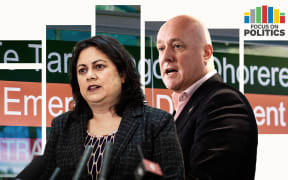 Dr Ayesha Verrall and Christopher Luxon in front of emergency department sign