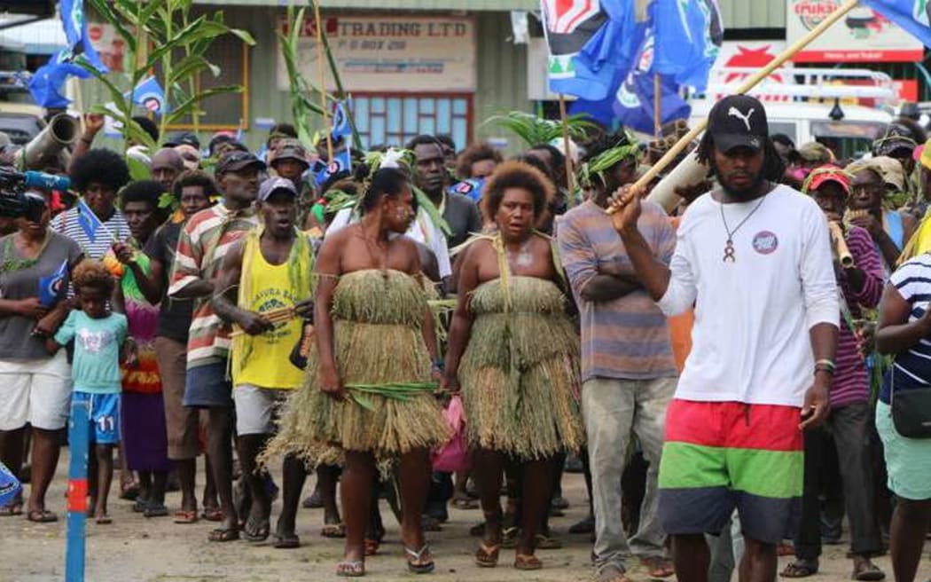 Bougainvilleans queue for polling in the autonomous PNG region's historic independence referendum, 24 November 2019.