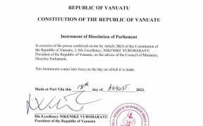 This copy of the signed instrument for the dissolution of the Vanuatu parliament was posted online shortly after news of the president's decision was aired. 18 August 2022