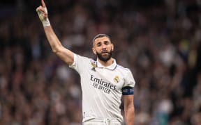 Karim Benzema celebrates as he scores the goal for Real Madrid.