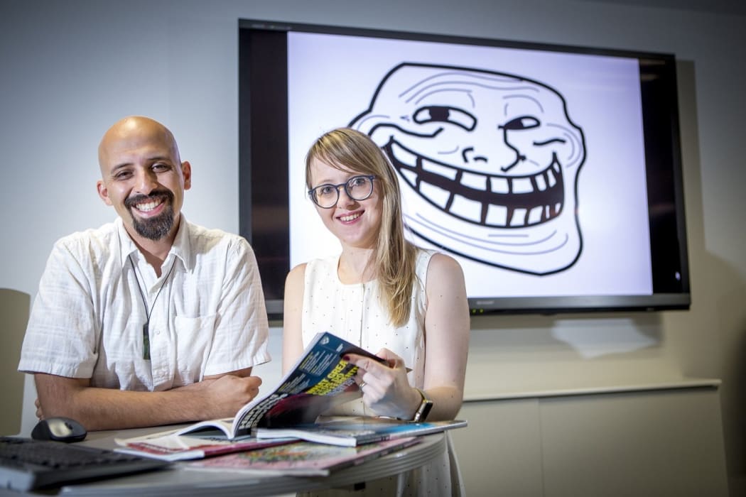 Maja Golf Papez, pictured with her supervisor Associate Professor Ekant, got the feeling she was being trolled as she studied them.
