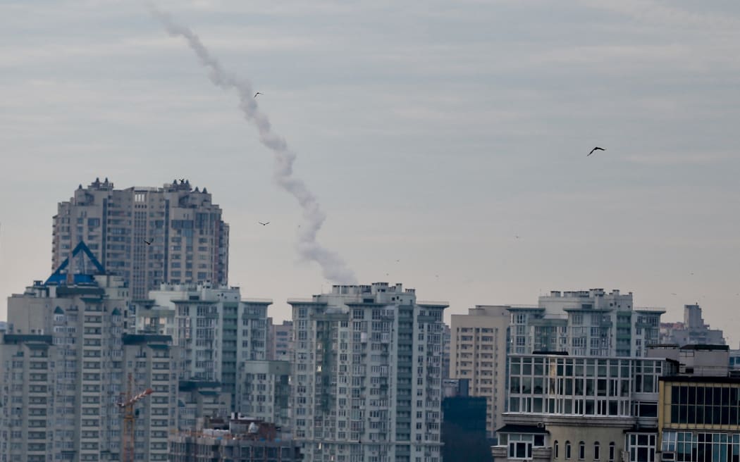 An air defence system intercepts a rocket launched by Russian forces in Kyiv, Ukraine on 29 December, 2022.
