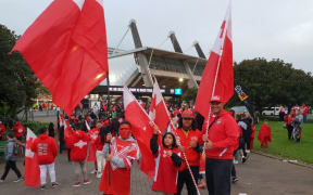 Tongan supporters outside Mt Smart stadium ahead of the rugby league game between Mate Ma'a Tonga and the Kiwis.