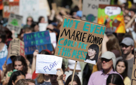 Marchers at the Wellington climate strike.