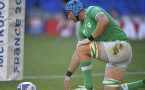 Tadgh Beirne in action during the 2023 Rugby World Cup Pool B match between Ireland and Romania at Stade de Bordeaux, France.  (Photo by Alex Nicodim/NurPhoto) (Photo by Alex Nicodim / NurPhoto via AFP)