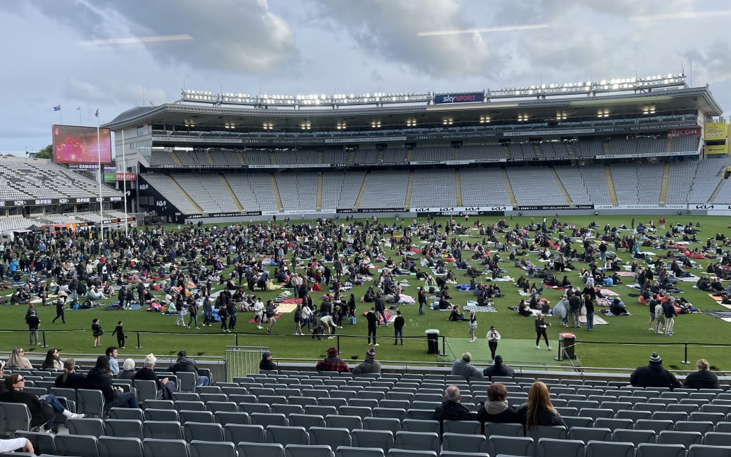 Fans begin arriving at Eden Park in Auckland on 29 October, 2023, to watch the All Blacks take on the Springboks in the Rugby World Cup final, being played at Stade de France in Paris.
