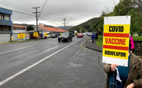 Protestors at Taita College sharing vaccine misinformation.