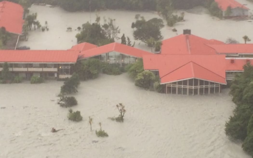The Scenic Group hotel's Mueller Wing during flooding at Franz Josef in March 2016.