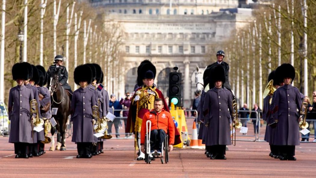 Australian Para-athlete Kurt Fearnley at the launch of the Queen's baton relay.