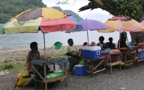 Roadside food vendors, Kieta, Bougainville.