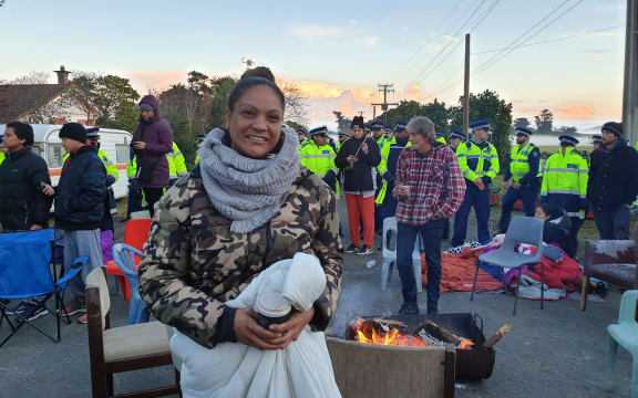 Pauline Nathan at the Ihumātao demonstration.