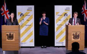 Prime Minister Jacinda Ardern and Director General of Health Dr Ashley Bloomfield update the Covid-19 situation at the daily 1pm press conference in the Beehive Theatrette.